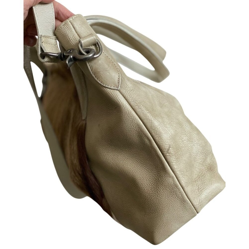 Lucchese Antelope Leather East West Tote Bag Crossbody Marble Ivory Travel Bag - Picture 4 of 16